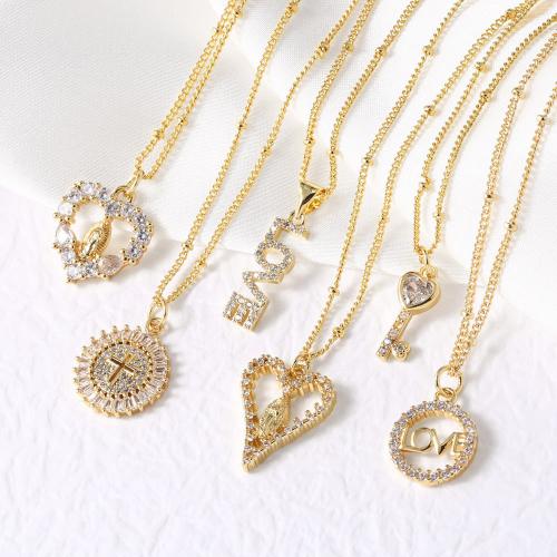 Cubic Zircon Micro Pave Brass Necklace, gold color plated, fashion jewelry & different designs for choice & micro pave cubic zirconia, golden, nickel, lead & cadmium free, Sold By PC