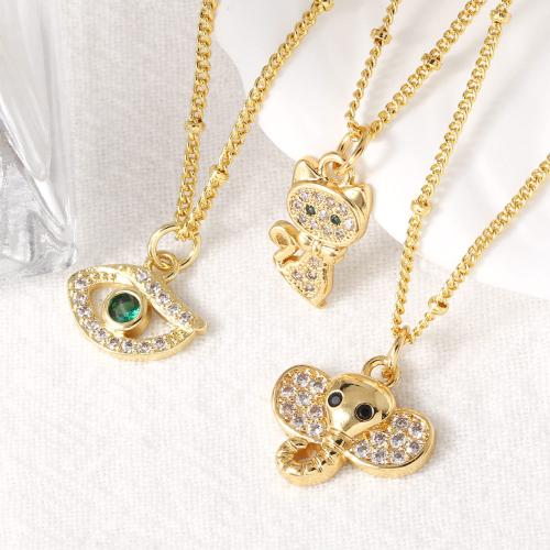 Cubic Zircon Micro Pave Brass Necklace, gold color plated, fashion jewelry & different designs for choice & micro pave cubic zirconia, golden, nickel, lead & cadmium free, Sold By PC