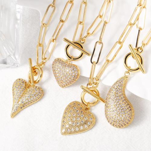 Cubic Zircon Micro Pave Brass Necklace, gold color plated, fashion jewelry & different designs for choice & micro pave cubic zirconia, golden, nickel, lead & cadmium free, Sold By PC