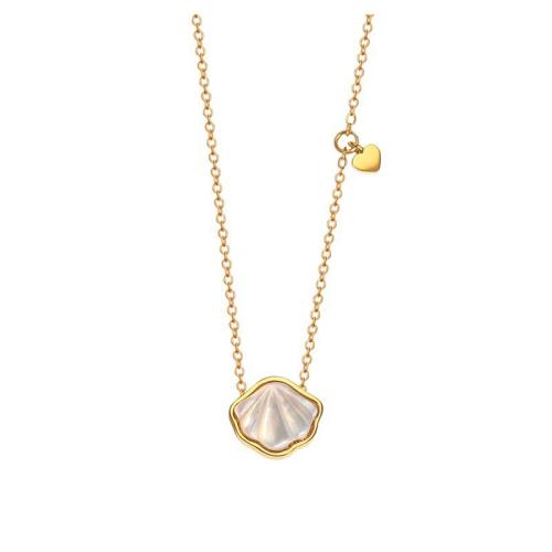 Sets de Joyas, Partículas de acero, con Nácar Blanca, con 5cm extender cadena, 18K chapado en oro, Joyería & diferentes estilos para la opción & para mujer, longitud:40 cm, Vendido por UD