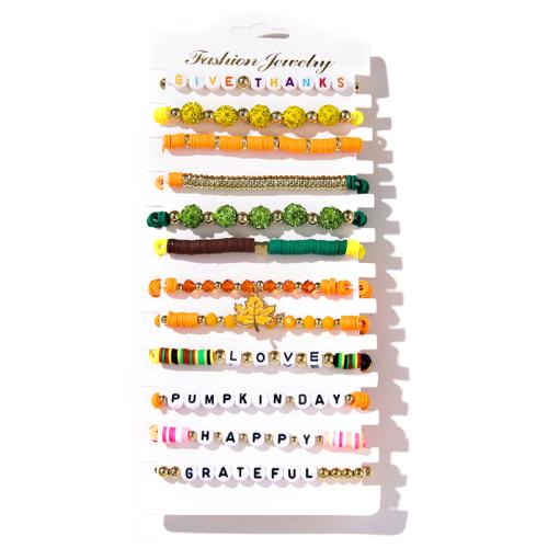 Bijoux bracelets de mode, argile de polymère, avec fil élastique, fait à la main, 12 pièces & bijoux de mode & pour femme, couleurs mélangées, Longueur:6.69 pouce, Vendu par fixé