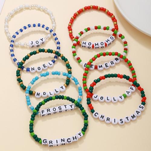 Bracelets Acrylique, avec Seedbead & fil élastique, fait à la main, styles différents pour le choix & pour femme, couleurs mélangées, Longueur:6.69 pouce, Vendu par fixé