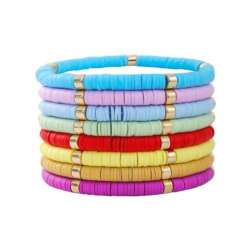 Fashion Bracelet & Bangle Jewelry, Polymer Clay, with Elastic Thread, handmade, 8 pieces & fashion jewelry & for woman, mixed colors, Length:6.27 Inch, Sold By Set