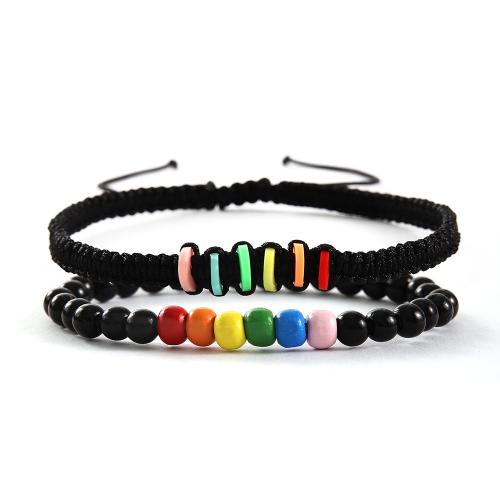 Pulseras de Moda, Arcilla polimero, con Cordón de nudo, hecho a mano, Joyería & unisexo & diferentes estilos para la opción, Negro, Vendido por Set