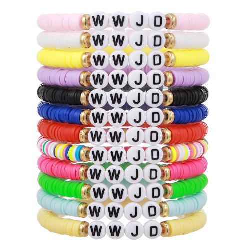 Fashion Bracelet & Bangle Jewelry, Polymer Clay, with Elastic Thread, handmade, 12 pieces & fashion jewelry & for woman, mixed colors, Length:6.69 Inch, Sold By Set