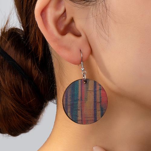 Boucles d'oreilles en alliage de zinc, avec bois, Placage, pour femme, multicolore, Vendu par paire