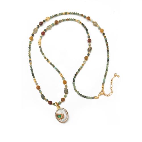 Brass Necklace, with African Turquoise & Yolk Stone & Crystal & Rutilated Quartz & Plastic Pearl, handmade, different styles for choice & for woman, multi-colored, Sold By PC