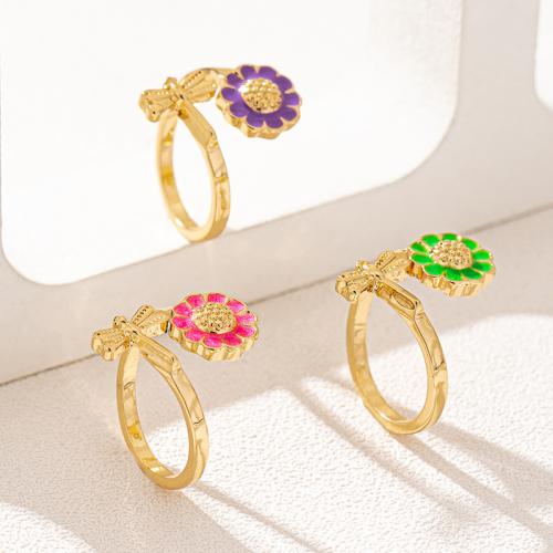 Tibetan Style Finger Ring, petals, plated, for woman & enamel, more colors for choice, Sold By PC