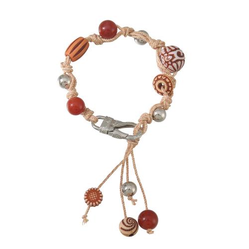 Brass Bracelet & Bangle, with Polyester Cord & Red Agate & Copper Coated Plastic, handmade, Unisex & different styles for choice, more colors for choice, Length:Approx 20 cm, Sold By PC