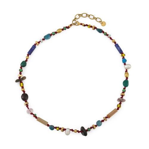 Stainless Steel Jewelry Necklace, 304 Stainless Steel, with Seedbead & Apatites & Koreite & Freshwater Pearl, with 5CM extender chain, handmade, for woman, multi-colored, Length:Approx 41 cm, Sold By PC