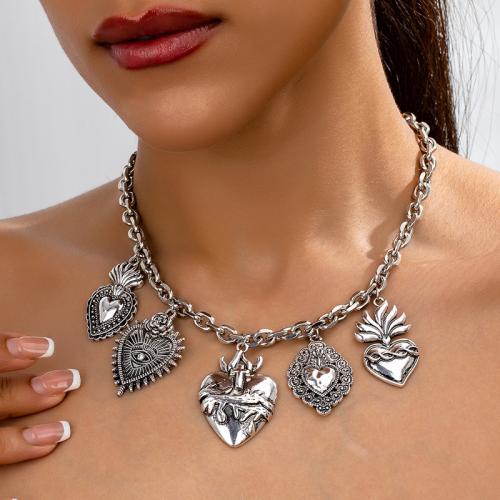 Tibetan Style Jewelry Necklace, plated, micro pave cubic zirconia & for woman, silver color, Sold By PC