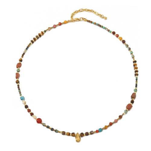 Parures de bijoux en acier inoxydable, Acier inoxydable 304, avec Turquoise africain & pierre d'or & oeil de tigre, Placage, styles différents pour le choix & pour femme, multicolore, Vendu par PC