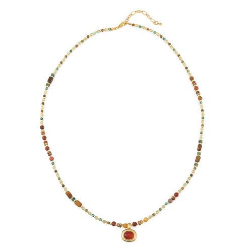 Brass Necklace, with Picture Jasper & Yolk Stone & Red Agate & Crystal, handmade, different styles for choice & for woman, multi-colored, Sold By PC