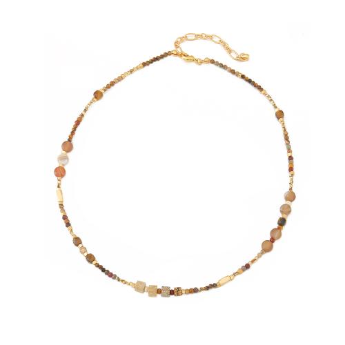 Collier de bijoux en acier inoxydable, Acier inoxydable 304, avec Seedbead & Crytal tchèque & jaspe de photo & oeil de tigre & laiton, fait à la main, styles différents pour le choix & pour femme, Or, Vendu par PC