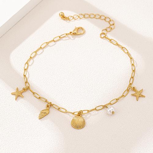 Tibetan Style Anklet, with Plastic Pearl, plated, for woman, gold, Sold By PC