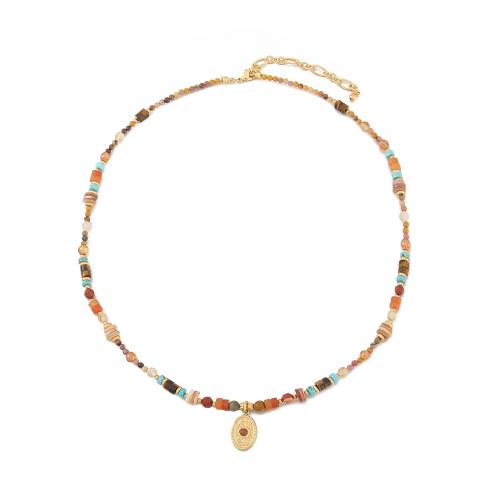 Collier en laiton, avec Turquoise africain & oeil de tigre & agate rouge, fait à la main, styles différents pour le choix & pour femme, multicolore, Vendu par PC