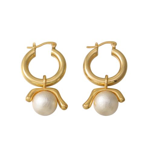 Huggie Hoop Drop Earring, Brass, with Cotton Pearl, plated, different styles for choice & for woman, gold, Sold By Pair