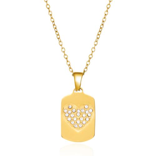 Stainless Steel Jewelry Necklace, 304 Stainless Steel, different styles for choice & micro pave cubic zirconia & for woman, golden, Sold By PC