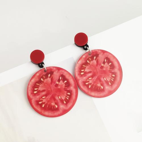 Acrylic Jewelry Earring, with 304 Stainless Steel, fashion jewelry & for woman, red, Sold By Pair