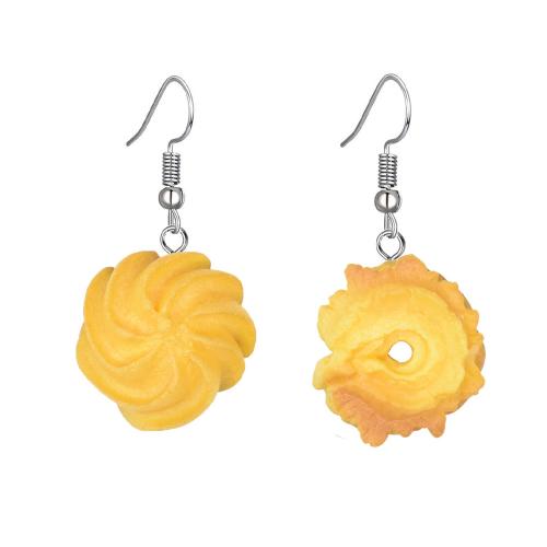 Resin Earring, with 304 Stainless Steel, plated, different styles for choice & for woman, yellow, Sold By Pair