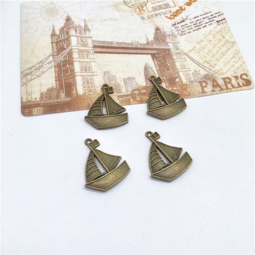 Véhicule en forme de pendentifs en alliage de Zinc, Bateau à voile, Plaqué de couleur de bronze antique, DIY, 31x25x3mm, 100PC/sac, Vendu par sac