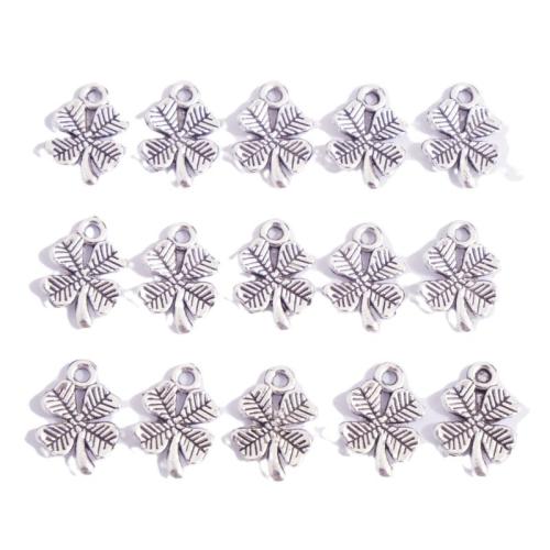 Tibetan Style Clover Pendant, Four Leaf Clover, antique silver color plated, DIY, 10x14mm, 100PCs/Bag, Sold By Bag