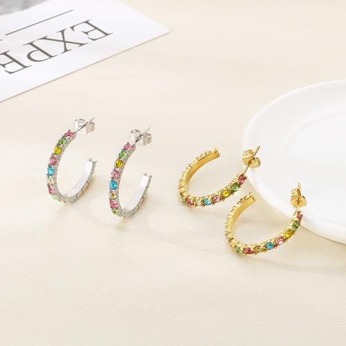 Boucle d'oreille de gaujon en acier inoxydable, Acier inoxydable 304, pour femme & avec strass, plus de couleurs à choisir, Vendu par paire