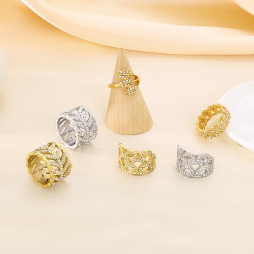 Rhinestone Stainless Steel Finger Ring, 304 Stainless Steel, Vacuum Ion Plating, for woman & with rhinestone, more colors for choice, Sold By PC