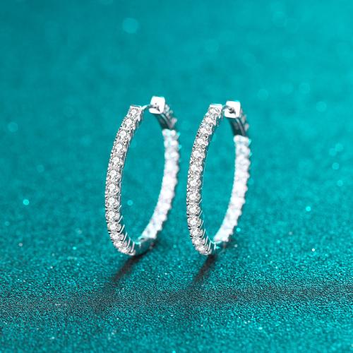 925 Sterling Silver Huggie Hoop Earring, with Moissanite, fashion jewelry & for woman, earring length 25-35mm, 2.88 carat Moissanite, Sold By Pair