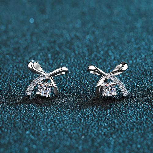 925 Sterling Silver Stud Earring, Bowknot, different materials for choice & for woman, earring length 5-10mm, Sold By Pair