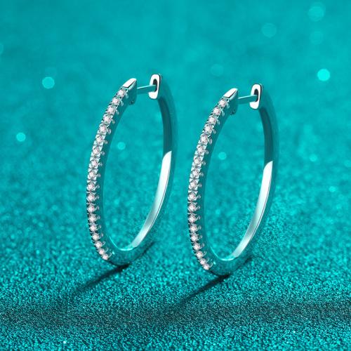 925 Sterling Silver Huggie Hoop Earring, with Moissanite, fashion jewelry & for woman, earring length 25-35mm, 0.54 carat Moissanite, Sold By Pair