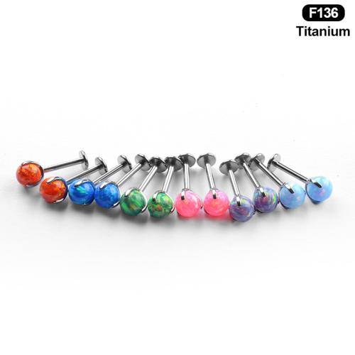 Titanium Alloy Lip Piercing Stud, with Opal, Round, Unisex & different size for choice, more colors for choice, Sold By PC