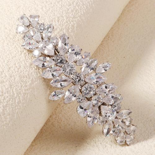 Hair Snap Clips, Iron, with Cubic Zirconia, for woman, silver color, 77x33mm, Sold By PC