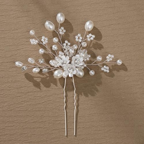 Hair Stick, Iron, with brass wire & Plastic Pearl, for bridal & with rhinestone, more colors for choice, 105x95mm, Sold By PC