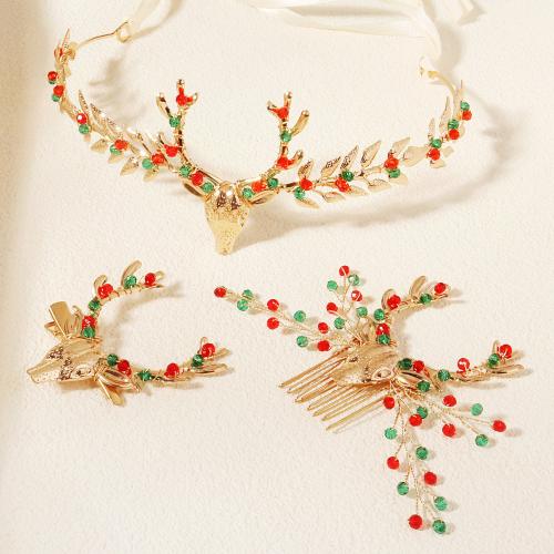 Mixed Hair Accessories, Tibetan Style, with brass wire & Acrylic, Christmas Design & different styles for choice & for woman, golden, Sold By PC