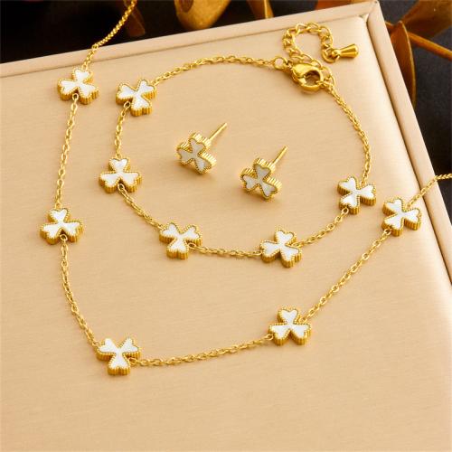 Fashion Stainless Steel Jewelry Sets, 304 Stainless Steel, with White Shell, fashion jewelry & different styles for choice & for woman, golden, Sold By PC