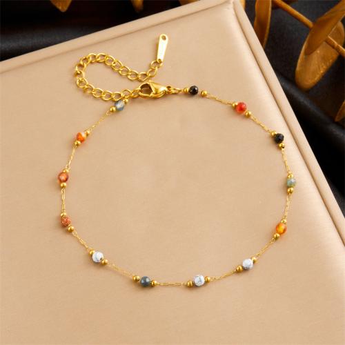 Stainless Steel Anklet, 304 Stainless Steel, with Crystal, fashion jewelry & for woman, golden, Sold Per Approx 21.5 cm Strand