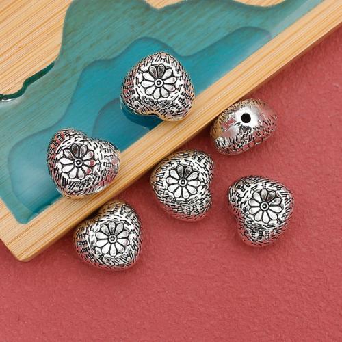 Tibetan Style Heart Beads, antique silver color plated, DIY, nickel, lead & cadmium free, 14x13x8mm, Hole:Approx 1.5mm, Approx 100PCs/Bag, Sold By Bag