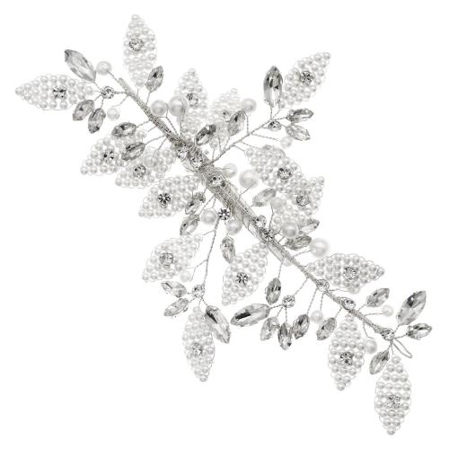 Nuptiale Fleurs cheveux, perle de plastique, avec alliage de zinc & Acrylique, feuille, Placage de couleur argentée, pour mariée, 170x115mm, Vendu par PC