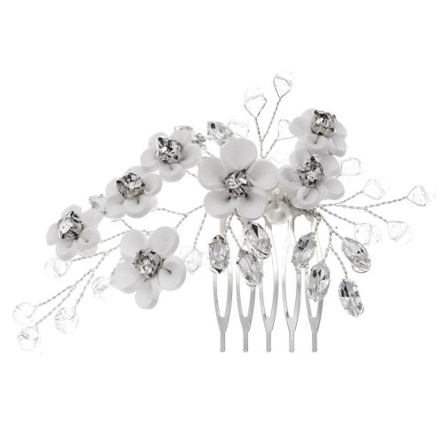 Decorative Hair Combs, Porcelain, with acrylic rhinestone & Rhinestone & Tibetan Style, Flower, silver color plated, for bridal, more colors for choice, 105x67mm, Sold By PC