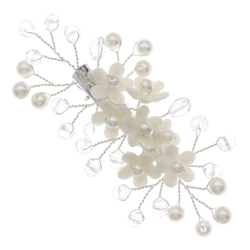 Nuptiale Fleurs cheveux, perle de plastique, avec strass acrylique & coquille & alliage de zinc, Placage de couleur argentée, pour mariée, 95x45mm, Vendu par PC