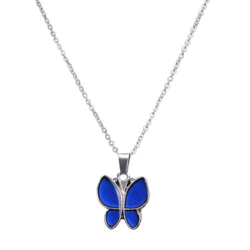 Stainless Steel Jewelry Necklace, 304 Stainless Steel, Butterfly, silver color plated, for woman & change their color according to the temperature, Length:50 cm, Sold By PC