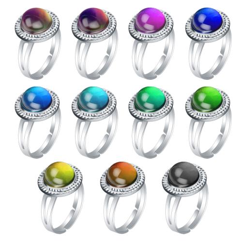 Mood Finger Ring, Tibetan Style, with Acrylic, Round, silver color plated, Adjustable & for woman & change their color according to the temperature, nickel, lead & cadmium free, inner diameter:17~20mm, Sold By PC