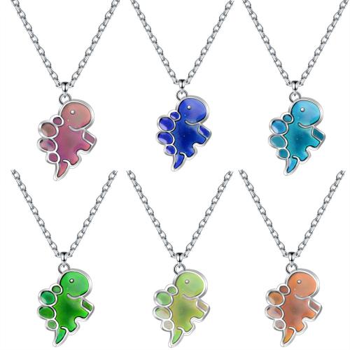 Stainless Steel Jewelry Necklace, 304 Stainless Steel, Dinosaur, silver color plated, for woman & change their color according to the temperature & enamel, nickel, lead & cadmium free, Sold By PC