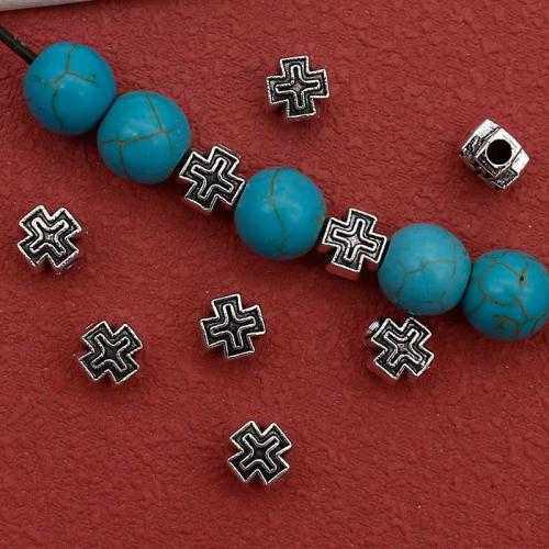 Bijoux de perles en alliage de Zinc , croix, Plaqué de couleur d'argent, DIY, protéger l'environnement, sans nickel, plomb et cadmium, 6x4mm, 100PC/sac, Vendu par sac