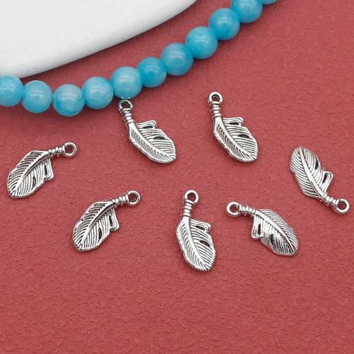 Pendentifs de Feather alliage zinc, alliage de zinc, forme de plume, Plaqué de couleur d'argent, DIY, protéger l'environnement, sans nickel, plomb et cadmium, 16.50x7mm, 100PC/sac, Vendu par sac