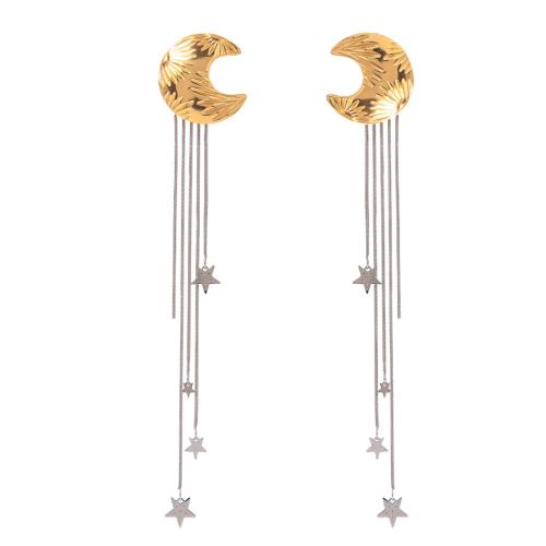 Stainless Steel Drop Earring, 304 Stainless Steel, gold color plated, fashion jewelry, golden, 23x131mm, Sold By Pair