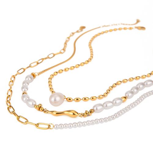 Stainless Steel Jewelry Necklace, 304 Stainless Steel, with ABS Plastic Pearl, plated, fashion jewelry & different designs for choice, more colors for choice, Sold By PC