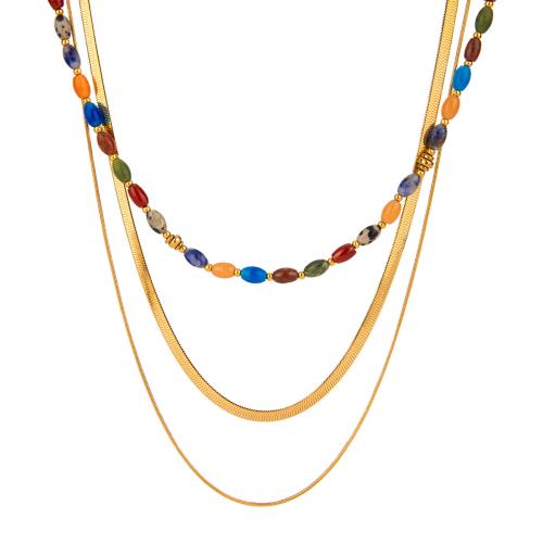 Collier de bijoux en acier inoxydable, Acier inoxydable 304, avec pierre gemme, Placage de couleur d'or, bijoux de mode & modèles différents pour le choix, plus de couleurs à choisir, Vendu par PC