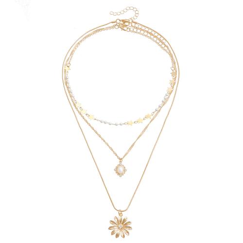 Tibetan Style Jewelry Necklace, with ABS Plastic Pearl, gold color plated, fashion jewelry & with rhinestone, golden, nickel, lead & cadmium free, Sold By PC